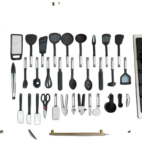 40-teiliges Küchenutensilien-Set, Nylon und Edelstahl, hitzebeständig bis 210 °C, modernes Design, Maße 22 x 10 x 28 cm (1/5)