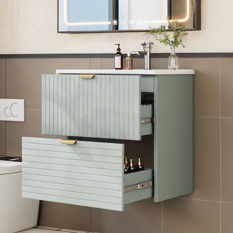 Meuble sous vasque suspendu vert d'eau 61 cm 2 tiroirs (1/5)
