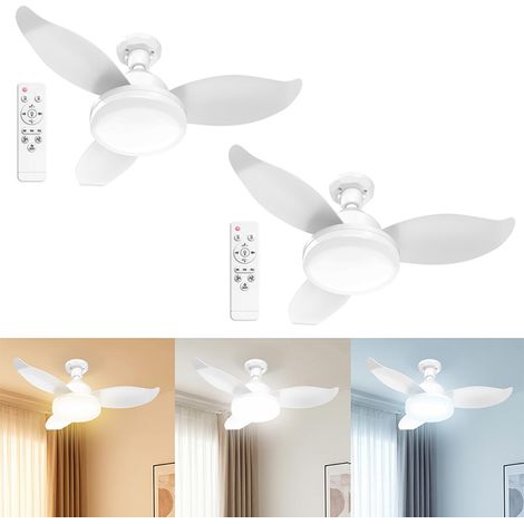 Ventilateur de plafond avec éclairage intégré pour chambre à coucher (2 pièces), moteur réversible, intensité variable, 63,5 cm (25 pouces), culot E27 (1/5)