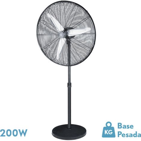 Ventilador de pie, Alarcón, 80D con 200W, 3 velocidades, 3 aspas de aluminio plata, cabezal orientable y función oscilante para gran caudal de aire, color negro/plata (1/2)