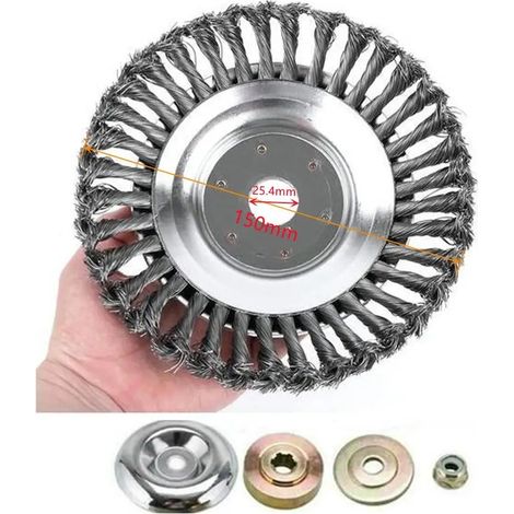 Brosse ronde en fil d'acier de 15 cm, disque, coupe-mauvaises herbes, brosse de jardin, coupe-bordures, tête de coupe-bordures universelle, outil de coupe-bordures (1/4)