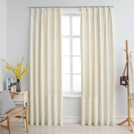 Lot de 2 Rideaux occultants，Décoration Chambre Fenêtre，Rideau Thermique Isolant avec crochets Velours Crème 140x175 cm GDSVW84136 (1/5)