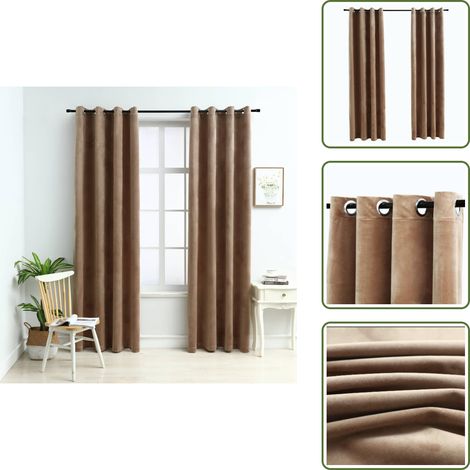 Rideaux occultants avec anneaux 2 pcs Velours Beige 140x245 cm - Rideaux Velours - Rideaux Occultants - Rideaux Beige - Décoration Intérieure - Salon (1/5)