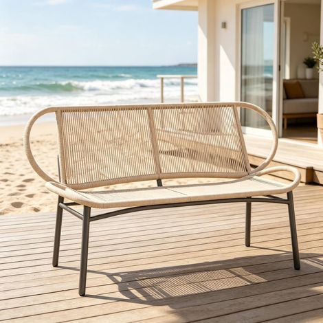 Panca da giardino 2 posti in metallo e resina intrecciata 138 x 62 x 83 cm nera HAVRYA (1/5)