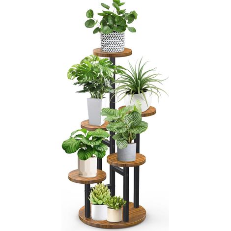 Support pour Plantes, Étagère D'angle en Bois, 6 Niveaux Support Pot de Fleur, Présentoire de Jardin, Intérieur/Extérieur Étagère de Rangement, Salon/Balcon/Bureau Décoratif Multifonction (1/5)