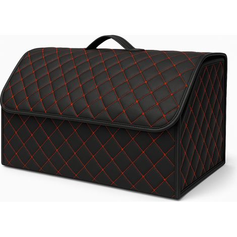 Luxuriöser Leder-Organizer für den Kofferraum, faltbare Aufbewahrungsbox mit roter Naht 66 x 30 x 30 cm