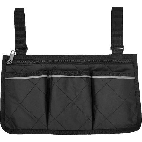 Plusieurs poches grande capacité Accoudoir pour fauteuil roulant Sac latéral Organisateur de rangement pour fauteuil roulant Noir (1/5)