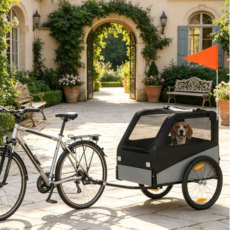 Rimorchio bici cani 139x72x88 cm metallo nero e grigio, pieghevole, fino 20 kg – MEUBLIV (1/5)