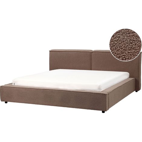 Letto matrimoniale in bouclé marrone con struttura a doghe 180 x 200 cm Linards (1/5)