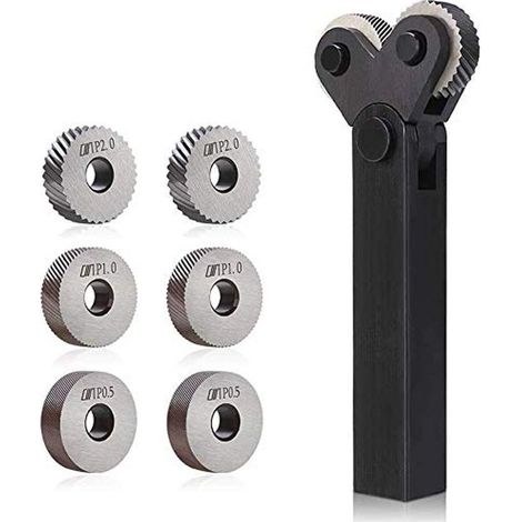 Herramienta de moleteado de acero, rueda de moleteado doble, dientes angulares, rueda diagonal, juego de ruedas de moleteado lineal con paso de 0,5 mm, 1 mm y 2 mm para torno. (1/5)
