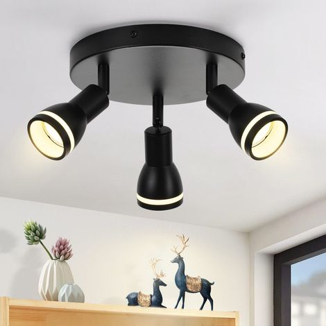 GBLY Deckenstrahler Schwarz Flur Deckenleuchte: 3-flammig Deckenlampe Metall GU10 Spots Schwenkbar Wandstrahler Rund Innen Deckenspots für Büro Küche Wohnzimmer Schlafzimmer, Ohne Leuchtmittel