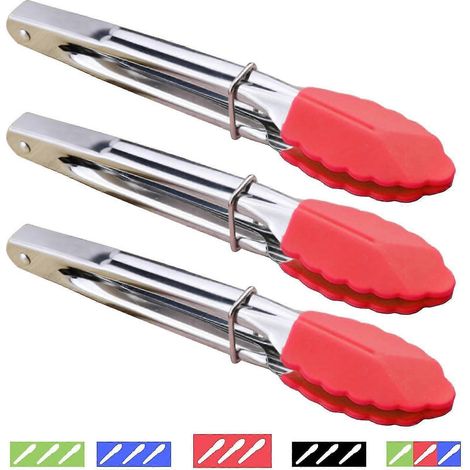 Mini pince de service, 18 cm, petite pince de cuisine en silicone et métal pour servir les salades, griller et cuisiner. (1/5)