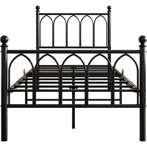 Cama de metal 90x200 cm negra, cabecero y pie de cama vintage, somier de lamas (1/5)
