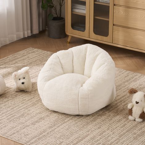 Puf infantil 75 x 70 x 52 cm beige, respaldo ergonómico, felpa de poliéster, MEUBLIV (1/5)