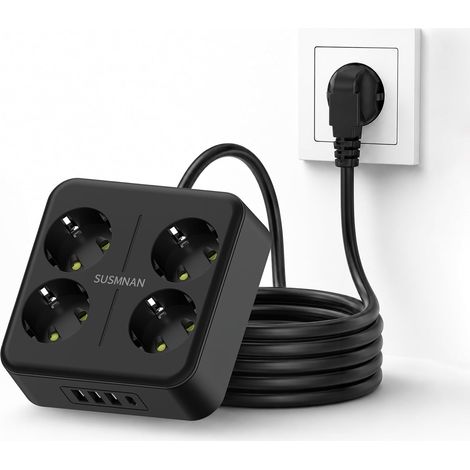 Multiprise avec Interrupteur, Parafoudre et Surtension, Multiprise Murale 4 Sortie AC et (3 USB-A (1/5)