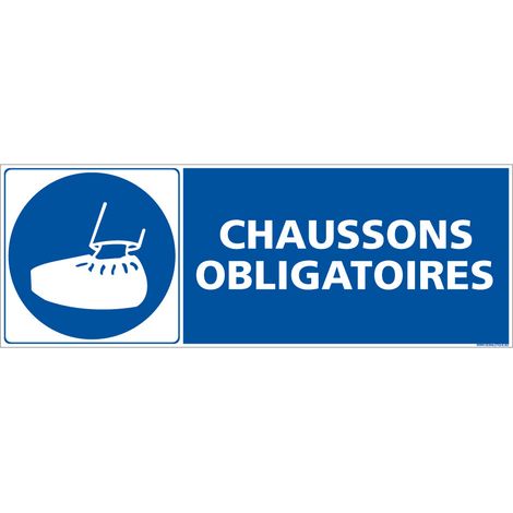Panneau Obligation Chaussons Obligatoires - Signalisation EPI - Adhésif 210 x 75 mm - Conforme ISO 7010 (1/5)