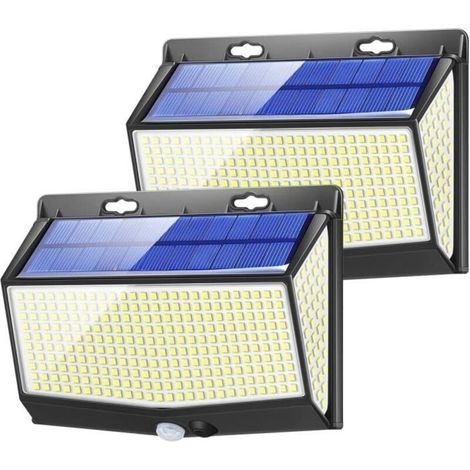 2 Pack 468 LEDs 2000 Lumen Solar Outdoor Wall Light Fixture with Motion Detector, IP65 Waterproof, Security Lamp (1/4)