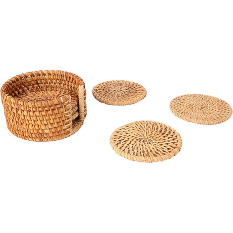 6 Vintage-Rattan-Untersetzer für Tassen und Teetassen, runde Untersetzer, Isoliermatten für Teekannen, Dekoration (1/5)