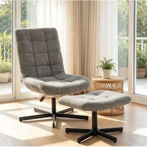 OKWISH Drehbarer Relaxsessel mit Fußhocker, grau, Samt, verstellbar (1/5)