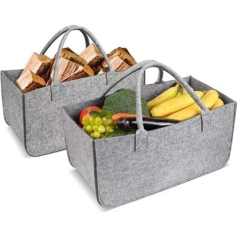 Lot de 2 sacs de courses en feutre, paniers de rangement pliables et réutilisables, sac de rangement en feutre pour jouets, livres, vêtements, bois de (1/5)