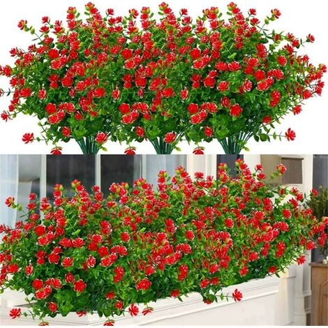Fleur Artificielle - Plastique - Pour Extérieur et Intérieur - Hauteur 35 cm - Largeur 23 cm - Foliage Dense - Lot de 8 (1/5)