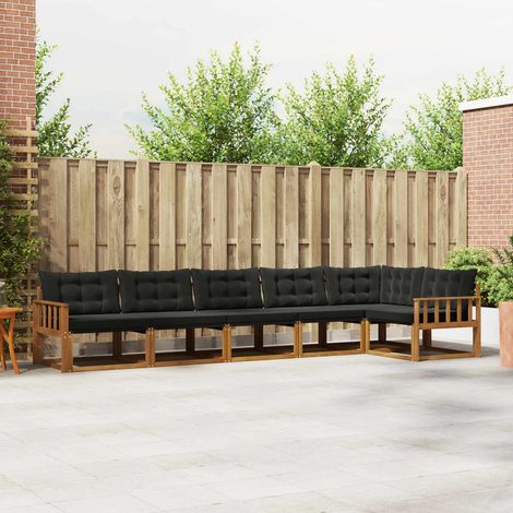 Outdoor-Sofagarnitur mit Kissen 6 pcs Natürlich und Schwarz