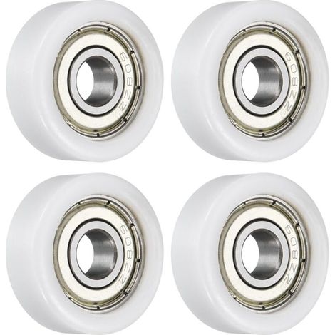 Satz mit 4 Rollenlagerrollen - 8 x 28 x 10 mm - Flachrollen mit 608RS-Lager für Möbelbeschläge (weiß)