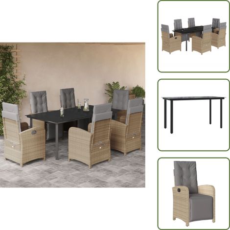 Chaise de jardin inclinable - vidaXL Ensemble à manger de jardin et coussins 7 pcs beige poly rotin - Table de jardin en verre (1/5)