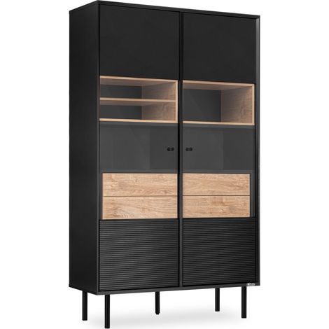 KONSIMO LOFTY Vitrine TV/Außenseiteneinlage, schwarz / Eiche natur (1/5)