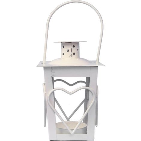 Lanterna in metallo bianco con motivo a cuore per lumini, 12 cm (1/2)