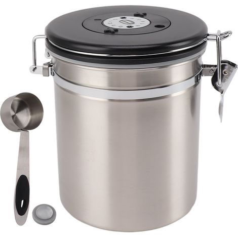 Boîte à café de 1,5 L avec dosette, indicateur de date, en acier inoxydable, polyvalente et hermétique, pour la cuisine (argentée). (1/5)