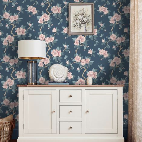 Papier peint intissé Laura Ashley Maya Dusky Seaspray 1005 x 52cm Bleu (1/5)