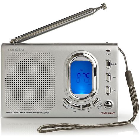 Radio mundial diseno portatil amfmso funciona con pilasadaptador de corriente digitales 15 w conector para auriculares despertador temporizador de apagado gris