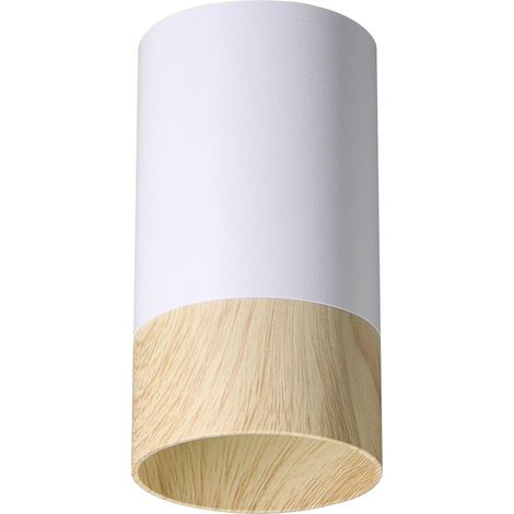 Plafonnier tube scandinave blanc/bois GU10 15W Conti (1/2)