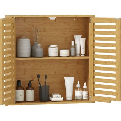 Armoire murale de salle de bain, meuble de rangement avec étagère réglable, en bambou 60 x 20 x 60 cm effet bois naturel (1/5)