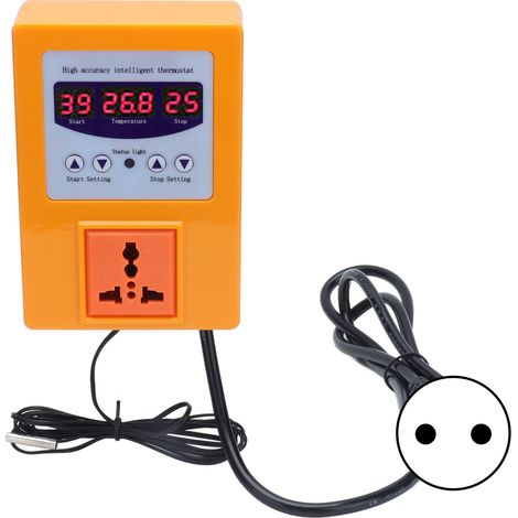 Thermostat numérique avec affichage digital, régulateur de température avec sonde, prise UE 110-240V AC, couleur orange. (1/5)
