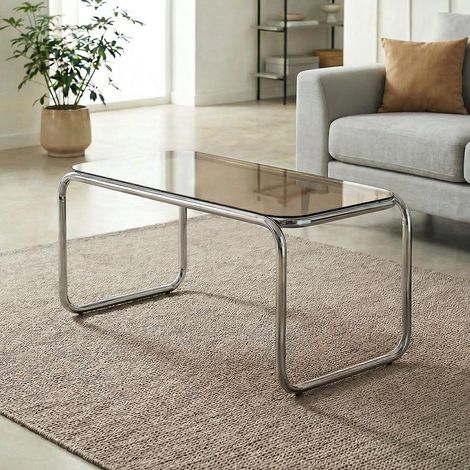 Mesa de centro de metal de estilo contemporáneo AMAYA con cristal marrón