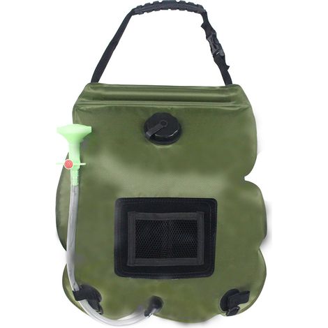 Sac de douche portable solaire 20 L avec tuyau détachable et pommeau de douche interchangeable vert-AquaForge