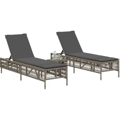 Maison Exclusive - Lettini Prendisole 2 pz con Tavolino Grigio in Polyrattan