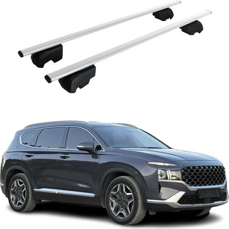 OMAC Barres de toit pour Hyundai Santa Fe IV 2019-2023 – City Crash tested – ISO PAS 11154:2006 – Antivol inclus – Charge max 75 kg – 2 barres Argent
