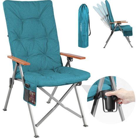 Homecall Campingstuhl Faltbar Hochlehner Luxus Klappstuhl mit 4,5cm Dicke Gepolstert, (150kg Belastbar mit 4 Positionen Verstellbar Angelstuhl, 1 St), für Garten Balkon Wohnmobil (marineblau)