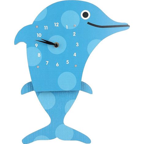 Tooarts Cartoon-Tieruhr, Schwingende Delfinuhr, Wanduhr aus MDF-Holz, Uhr für Kinderzimmer