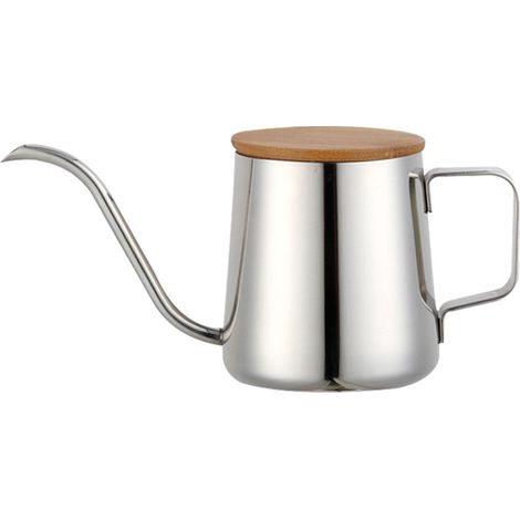 Bouilloire à col de cygne  Cafetière à longue bouche étroite de 350 ml  Bouilloire verseuse en acier inoxydable avec couvercle en bambou  Verser sur une cafetière pour la cuisine de camp 1pc (1/3)