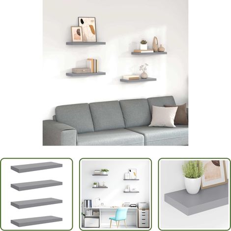 Wandregal - Schweberegale 4 Stk. Grau 60x23,5x3,8cm MDF (1/5)