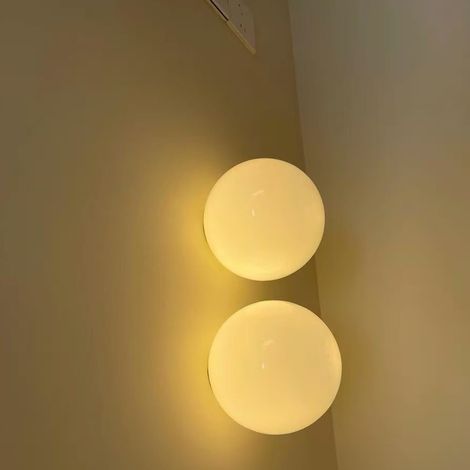 2 Stück Vintage Wandleuchte Innen Wandlampe Glaskugel Bettlampe Mattweiß Ø20cm für Schlafzimmer Wohnzimmer