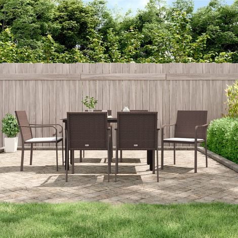 Ensemble à manger de jardin 7 pcs-Salon de jardin coussins résine tressée acier 884588 (1/5)