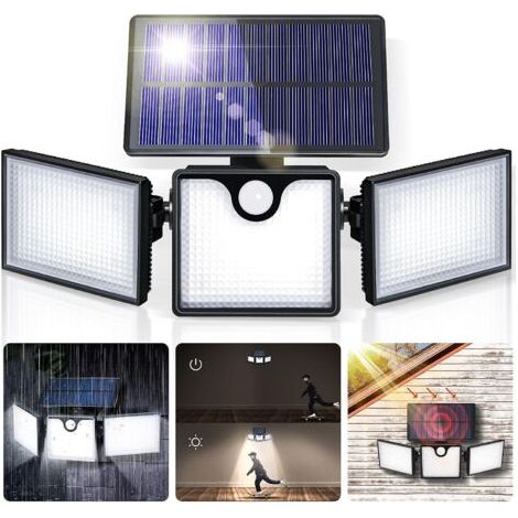 Lampe solaire extérieure, lampe de sécurité solaire, applique murale étanche IP65, orientable à 360 degrés. (1/4)