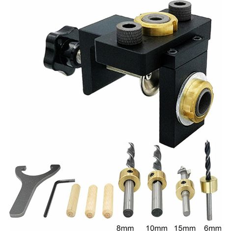 Plantilla para espigas, kit de plantilla para agujeros de bolsillo en madera, localizador de perforación vertical desmontable para conexión de muebles, punzón, herramientas de carpintería (1/5)