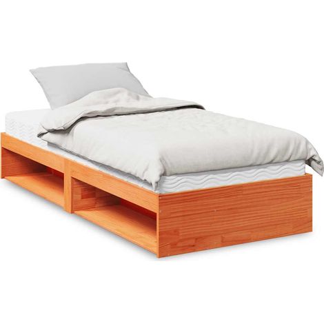 Tagesbett mit Matratze Wachsbraun 90x200 cm Massivholz Kiefer