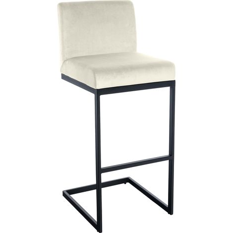 Sgabello da bar x1 con schienale gambe a slitta in metallo nero seduta in velluto crema 100005787